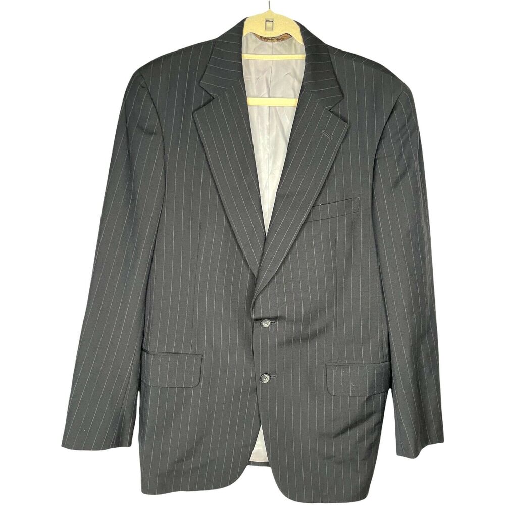 Paul Stuart Vintage Wool 2 Button Front Navy Striped Blazer Jacket size 42